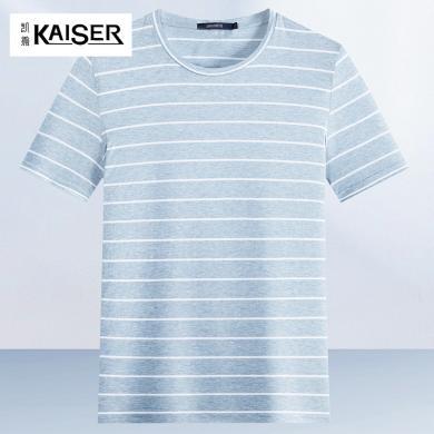 凯撒KAISER 【100%棉】夏季透气排汗休闲条纹圆领男士t恤短袖K021013379702