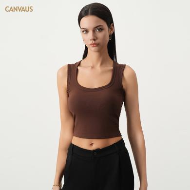 CANVAUS圆领带胸垫吊带背心女运动瑜伽上衣短款免穿文胸露脐内衣VS407A
