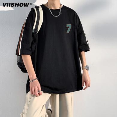VIISHOW短袖美式高街上衣男2024夏季新款设计感潮流条纹宽松T恤TD231045242