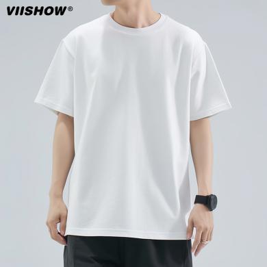 VIISHOW冰丝短袖t恤男夏季美式重磅简约圆领宽松百搭纯色打底衫TDCT02242