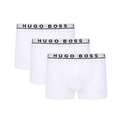 【支持购物卡】HUGO BOSS雨果博斯男士格雷系徽标腰带棉质白色平角内裤三件套装 香港直邮