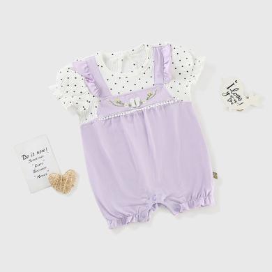 Peninsula Baby婴儿夏季衣服短袖婴儿连体衣紫色小花假两件宝宝衣服薄款婴儿夏装