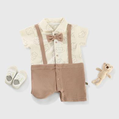 Peninsula Baby婴儿衣服夏季薄款婴儿连体衣领结前开宝宝衣服学院风小熊婴儿夏装
