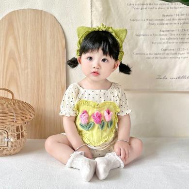 Peninsula Baby婴儿衣服夏季薄款女宝宝衣服立体小花婴儿连体衣短袖新生儿衣服