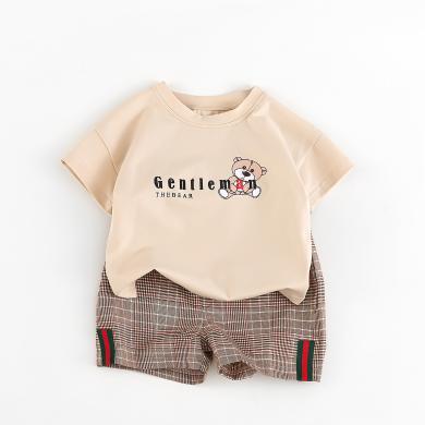 婧麒男宝宝短袖套装2024夏款女婴儿衣服一岁儿童装帅气夏季两件套Jtz130266