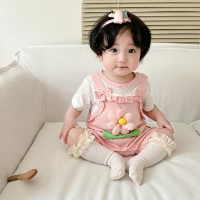Peninsula Baby婴儿衣服夏季薄款新生儿衣服立体小花婴儿连体衣短袖女宝宝衣服