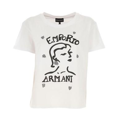【支持购物卡】Emporio Armani/阿玛尼女士潮流字母肖像印花纯棉短袖T恤 多色可选 香港直邮