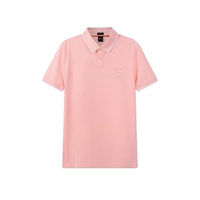 【支持购物卡】HUGO BOSS雨果博斯 男士粉色徽标贴片棉质短袖POLO衫 香港直邮
