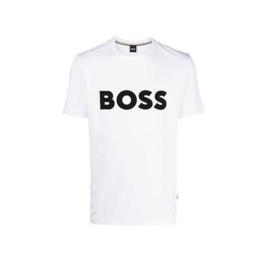 【支持购物卡】HUGO BOSS雨果博斯 男士时尚大logo印花白色棉质T恤 香港直邮
