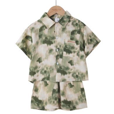 MOMOCO/玛米玛卡男童艺术印花字母套装夏新款儿童衬衫两件套75230578013