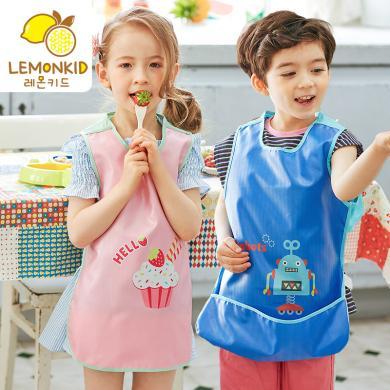 Lemonkid柠檬宝宝新款儿童宝宝防水围兜男女童幼儿反穿衣吃饭罩衣围嘴LE050318
