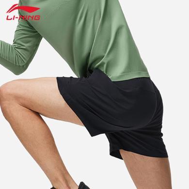 李宁(LI-NING)羽毛球系列训练跑步平口时尚舒适男子运动短裤