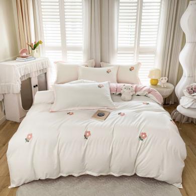 原品纺 亲肤舒适水洗棉毛巾绣四件套透气吸湿被套床单家用卧室床上用品