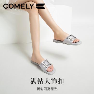 康莉KYQ2K339一字拖鞋女2024年夏季新款精致高级舒适休闲时尚平底外穿凉鞋