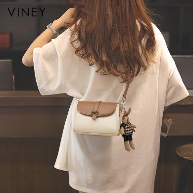 Viney包包女式新款斜挎包小包质感单肩小方包牛皮女包91102