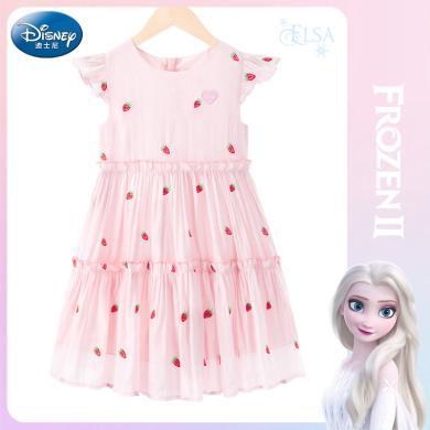 迪士尼童装女2024年夏季新款女童甜美时尚公主裙可爱草莓清新舒适连衣裙
