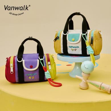 VANWALK出走新款女包心情系列 原创设计休闲圆筒包健身旅行单肩斜挎手提包包女V2779