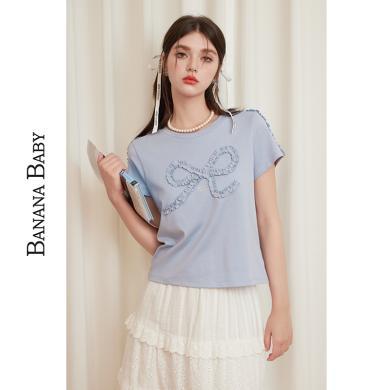 BANANA BABY2024夏季新款甜美减龄蝴蝶结T恤女圆领设计感小众短袖D242TX886