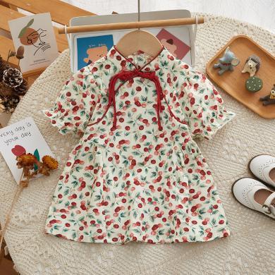 Peninsula Baby女童连衣裙国风儿童裙子夏季樱桃物语女童裙新中式短袖儿童连衣裙