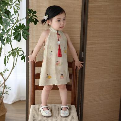 Peninsula Baby女童连衣裙夏季无袖儿童裙子中国风仕女图女孩裙子新中式女童夏装