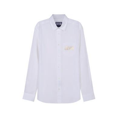 【支持购物卡】Versace/范思哲 男士LOGO图案白色商务休闲棉质长袖衬衫 香港直邮