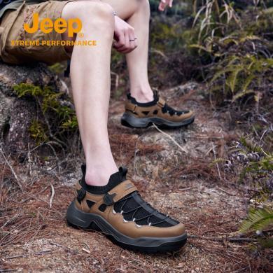 Jeep/吉普登山鞋男轻便软底徒步鞋透气防滑魔术贴网面鞋P410912211