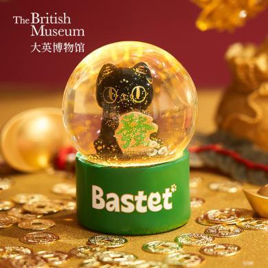 大英博物馆安德森猫和她的朋友们系列巴斯特萌猫发财灯光水晶球摆件实用伴手礼