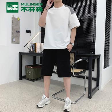 木林森新款夏季短袖t恤男韩版休闲套装运动跑步两件套帅气短裤ML-TZ8207