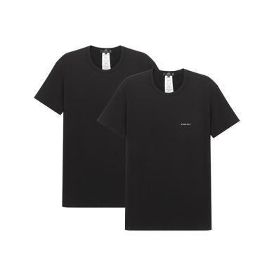 【支持购物卡】Versace/范思哲 男士黑色棉质圆领贴身打底内衣短袖T恤两件套装 香港直邮