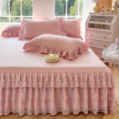 DREAM HOME  花边床裙三件套韩版蕾丝花边纯色床裙三件套床罩床垫保护套LED
