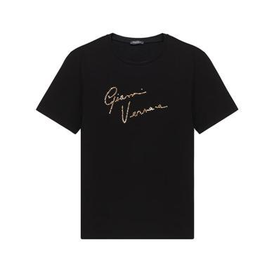 【支持购物卡】Versace/范思哲 标准版型女士黑色手写签名图案圆领棉质短袖T恤 香港直邮