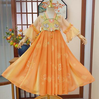 安妮优儿 儿童超仙夏季公主裙中国风古装中式唐装夏季可爱汉服女童汉服SL3022短袖