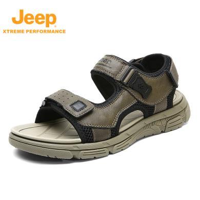JEEP/吉普皮凉鞋男士2024新款潮流夏季牛皮运动沙滩鞋外穿凉鞋子男 P421291502