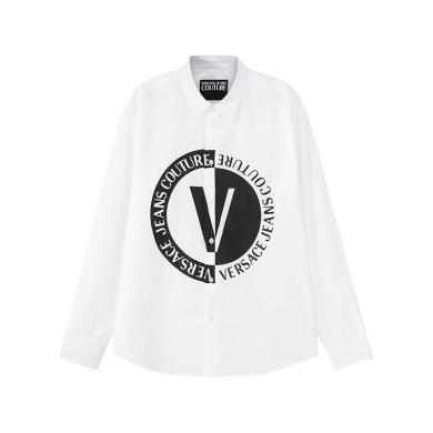 【支持购物卡】Versace/范思哲 24春夏新款男士V字徽章印花白色棉质休闲时尚长袖衬衫 香港直邮