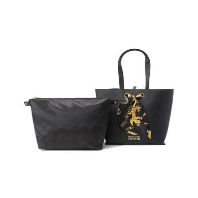 【支持购物卡】Versace/范思哲 女士logo胶印黑色时尚简约手提单肩包托特包子母包 香港直邮