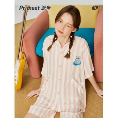PRIMEET/派米睡衣女款夏季薄款粉色条纹短袖套装2024年外穿居家服  AC74014