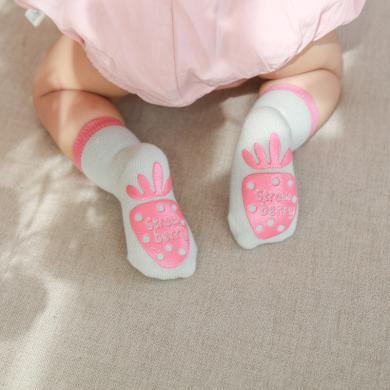 茵秀丽（5双装）精梳棉宝宝袜子卡通水果点胶防滑地板袜婴儿短袜儿童学步袜春
