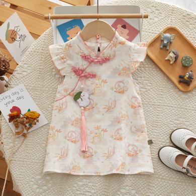 Peninsula Baby女童旗袍夏季薄款中国风儿童衣服流苏兔子儿童旗袍新中式女孩夏装