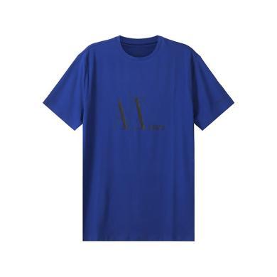 【支持购物卡】Emporio Armani/阿玛尼男士LOGO图案群青蓝色棉质修身版圆领短袖T恤 香港直邮