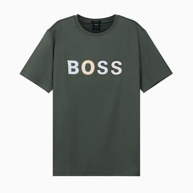 【支持购物卡】HUGO BOSS 男士军绿色棉质圆领T恤 50462613-360