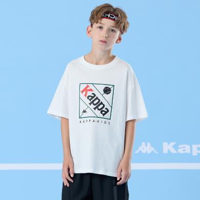 Kappa卡帕童装男童夏装短袖t恤大童上衣2024新款儿童印花纯棉衣服