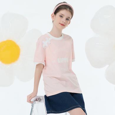 Kappa卡帕女童夏季T恤2024中国风甜美上衣可爱时髦百搭夏装短袖