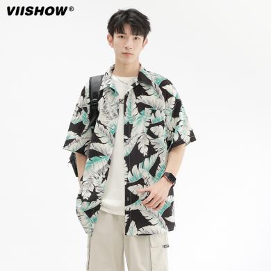 VIISHOW潮牌冰丝短袖衬衫男夏季新款潮流垂感宽松度假风半袖衬衣CD6629242HK