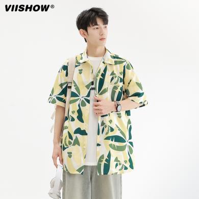 VIISHOW夏威夷短袖衬衫男夏季冰丝薄款沙滩海边度假情侣衬衣外套CD6633242HK