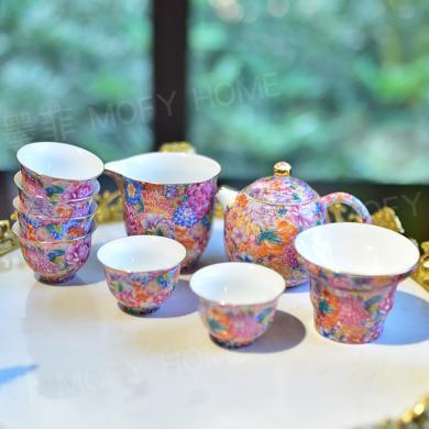 墨菲珐琅彩功夫茶具套装新中式陶瓷茶壶茶杯家用整套主人杯子乔迁礼物