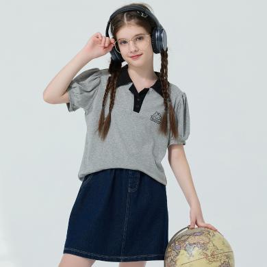 Kappa卡帕儿童短袖POLO衫女童2024夏季新款薄T恤内搭外穿青少年女
