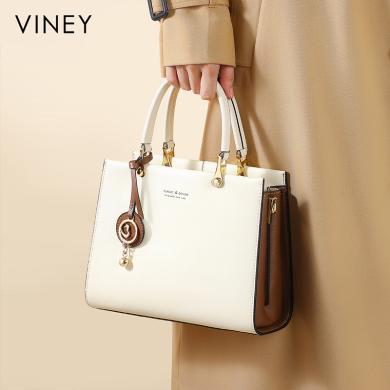 Viney手提包包女式新款牛皮女包质感大气妈妈包单肩包6679