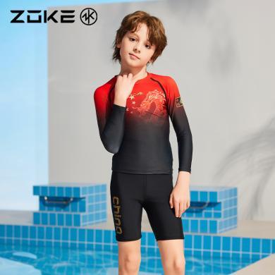 洲克儿童泳衣分体长袖zoke中国龙游泳训练男童防晒速干度假连体124603528