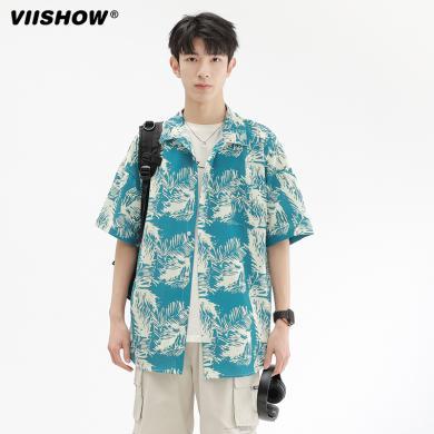 VIISHOW潮牌冰丝凉感短袖衬衫夏季新款男士海边沙滩宽松休闲衬衣CD6639242-HK