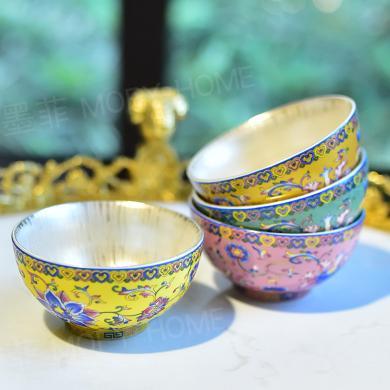 墨菲鎏银珐琅彩功夫茶碗品茗杯主人杯个人专用高档陶瓷茶杯茶具茶盏